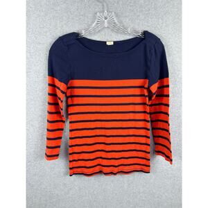 J Crew Pull Over Sweater Size S Orange Striped Long Sleeve Crewneck Casual‎
